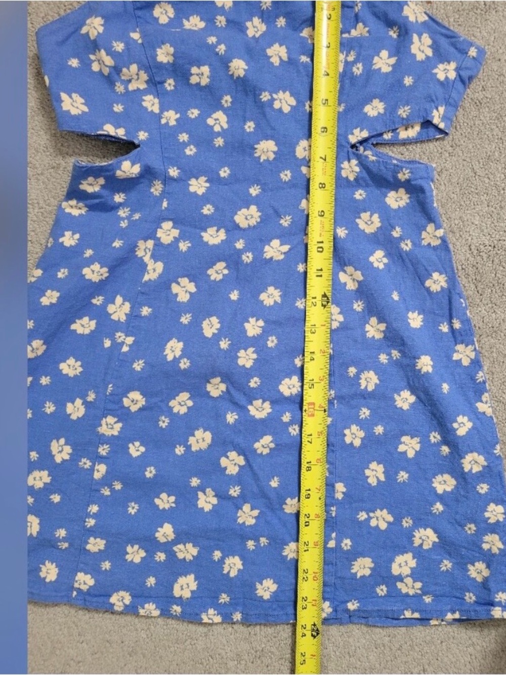 ZARA Blue Floral Linen Blend Cutout Mini Dress Summer Sundress M - Picture 8 of 9